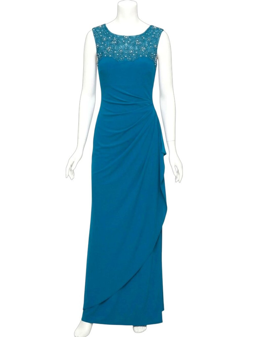 Alex Evenings Women's Long Column Dress with Sweetheart Illusion Neckline, New